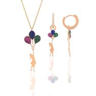 Söğütlü Silver SGTL10603 Rose Balonlu Kız Kolye Ve Küpe Gümüş Set