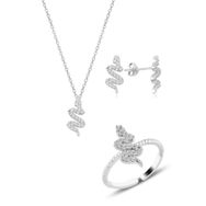 Söğütlü Silver SGTL10749 Rodyumlu Yılan Kolye Küpe Ve Yüzük Gümüş Seti