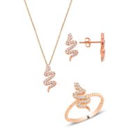 Söğütlü Silver SGTL10749 Rose Yılan Kolye Küpe Ve Yüzük Gümüş Set