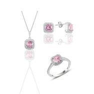 Söğütlü Silver SGTL10762 Gümüş Rodyumlu Pembe Taşlı Kare Üçlü Set