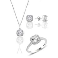 Söğütlü Silver SGTL10762 Gümüş Rodyumlu Zirkon Taşlı Kare Üçlü Set