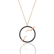Söğütlü Silver SGTL10890 Gümüş Rose Siyah Taşlı Ikili Martı Kolye