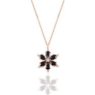Söğütlü Silver SGTL10898 Gümüş Rose Siyah Taşlı Kar Tanesi Kolye