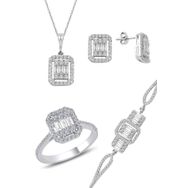 Söğütlü Silver SGTL10955 Gümüş Rodyumlu Baget Taşlı Dörtlü Set