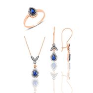Söğütlü Silver SGTL10988 Gümüş Rose Safir Taşlı Damla Üçlü Set
