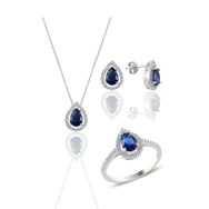 Söğütlü Silver SGTL11003 Gümüş Rodyumlu Safir Taşlı Damla Modeli Üçlü Set