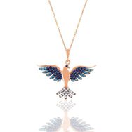 Söğütlü Silver SGTL11125 Gümüş Rose Safir Ve Akuamarin Taşlı Simurg Anka Kuşu Kolye