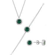 Söğütlü Silver SGTL11174 Gümüş Rodyumlu Zirkon Ve Kök Zümrüt Taşlı Pırlanta Modeli Üçlü Set