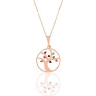 Söğütlü Silver SGTL11189 Gümüş Rose Renkli Taşlı Ağaç Kolye