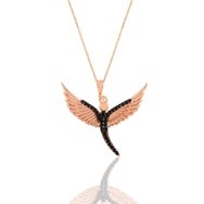 Söğütlü Silver SGTL11197 Gümüş Rose Siyah Taşlı Kanat Kolye