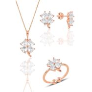 Söğütlü Silver SGTL11664 Gümüş Rose Zirkon Taşlı Yonca Kolye Küpe Ve Yüzük Üçlü Set
