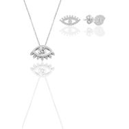 Söğütlü Silver SGTL11666 Gümüş Rodyumlu Zirkon Taşlı Kirpikli Kolye Ve Küpe Ikili Set