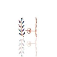 Söğütlü Silver SGTL11679 Gümüş Rose Renkli Taşlı Yaprak Küpe