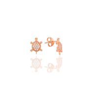 Söğütlü Silver SGTL7925 925 Ayar Gümüş Rose Zirkon Taşlı Mini Pırlanta Modeli Kaplumbağa Küpe