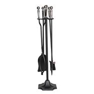 SOMINECO 5 Li Lüx Ithal Gümüş Topuz Başlıklı Şömine-Soba Maşa Takımı Aksesuar Seti SS-005GS