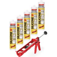 Soudal Şeffaf Silikon 280 Gram 5 Adet + Silikon Tabancası Set