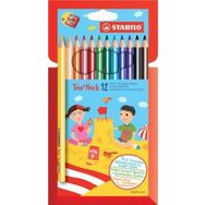 Stabilo Trio Thick 12'li + Kalemtıraş Hartung Kuru Boya