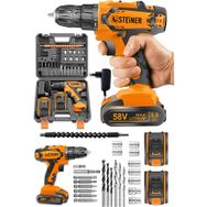 Steiner Germany Technology Kupfer Darbeli 58 V 5 Ah Çift Akülü Turuncu 24 Parça Vidalama Matkap