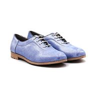 Step By Step Azul Mavi Hakiki Deri Loafer Kadın Babet