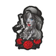 Sticker Fabrikası Silahlı Tabancalı Kız 14x8.5 cm Duvar Stickerı