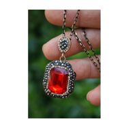 Stoneage RF03770 Kırmızı Kristal Taşlı El Yapımı Kolye ve Zincir