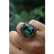Stoneage Yeşil Kristal Taşlı El Yapımı ve Ayarlanabilir Kadın Yüzük