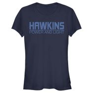 Stranger Things Hawkins Power and Light Navy Mavi Kadın T-shirt