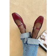 Straswans Berny Bordo Kemer Detay Deri Kadın Babet