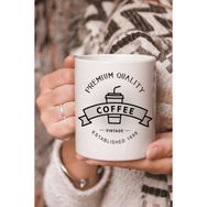 Stüdyo SM Premium Quality Coffee Vintage Vektörel Çizim Baskılı Kupa Bardak