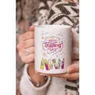 Stüdyo SM Vektörel Çizim Happy Teachers Day Yazılı Kupa Bardak