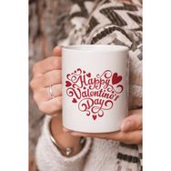 Stüdyo SM Vektörel Çizim Happy Valentines Day Yazılı Logo Baskılı Kupa Bardak
