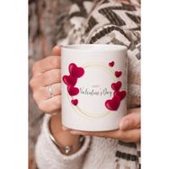 Stüdyo SM Vektörel Çizim Kalpli Happy Valentines Day Yazılı Logo Baskılı Kupa Bardak