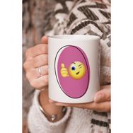 Stüdyo SM Vektörel Çizim Koyu Pembe Desenli Emoji Logo Baskılı Kupa Bardak