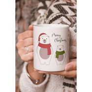Stüdyo SM Vektörel Çizim Kutup Ayılı Merry Christmas Logo Baskılı Kupa Bardak