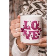Stüdyo SM Vektörel Çizim Love Yazılı Logo Baskılı Kupa Bardak