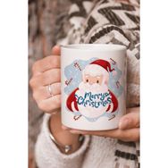 Stüdyo SM Vektörel Çizim Merry Christmas Mutlu Yıllar Yazılı Noel Baba Logo Baskılı Kupa Bardak
