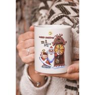 Stüdyo SM Vektörel Çizim Merry Christmas Yazılı Noel Baba Saat Görsel Logo Baskılı Kupa Bardak