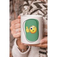 Stüdyo SM Vektörel Çizim Yeşil Desenli Emoji Logo Baskılı Kupa Bardak