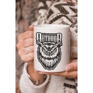 Stüdyo SM Wilderness Outdoor Baykuş Vektörel Çizim Baskılı Kupa Bardak