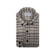 Süvari Slim Fit Desenli Flanel Uzun Bej Erkek Gömlek