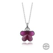 Swarovski 925 Ayar Crystal Taşlı Fuşya Papatya Kadın Gümüş Kolye