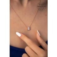 Swarovski Taşlı Dikdörtgen Model Rose Zirconia Gümüş Kolye