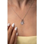Swarovski Taşlı Kalp ve Anahtar Model Zirconia Gümüş Kolye