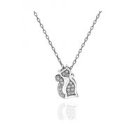 Swarovski Taşlı Kedicik 925 Ayar Gümüş Kolye