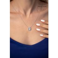 Swarovski Taşlı Oval Model Kristal Kesim Zirconia Gümüş Kolye