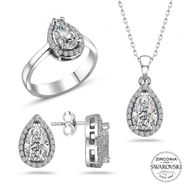 Swarovski Taşlı Sertifikalı Damla Gümüş Kolye Küpe Yüzük Set