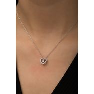 Swarovski Tektaşlı Kalp Rodyum Kaplama 925 Ayar Gümüş Kolye