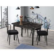 Sweet Home 70x110 cm Smart Açılır Siyah Mermer Masa + 4 Adet Güneş Sandalye Takımı