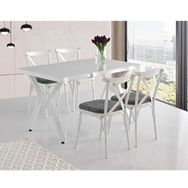 Sweet Home 80x140 cm Kütük MDF Beyaz Masa + 4 Adet Bahar Beyaz Çapraz Sandalye