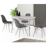 Sweet Home Mini Silva 60x100 cm Açılır Beyaz Mermer Masa + 4 Adet Defne Sandalye Takım